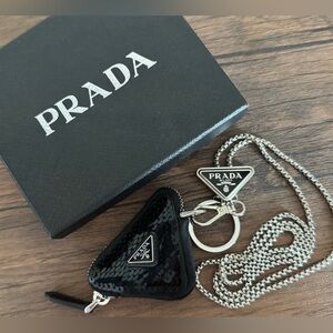 Prada Black Sequin Mini Bag on Silver Chain with box EUC